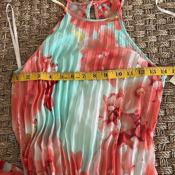 B. Darlin Long Maxi Pleated Dress, Aqua/Coral, Size 1/2, NWT - Picture 10 of 12